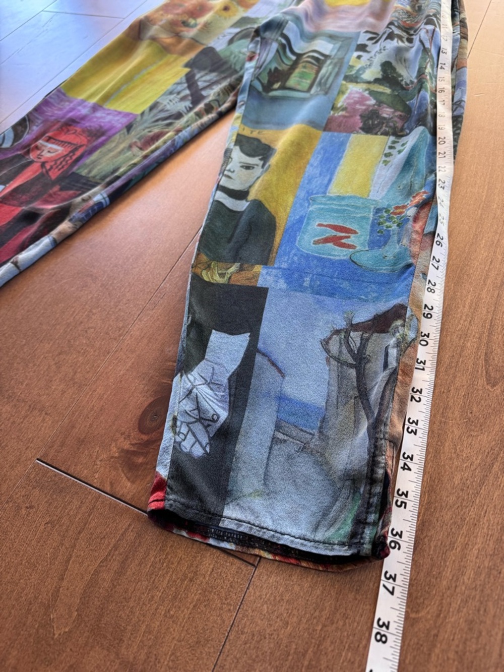 URU 100% Silk Art Print Pants Elastic Waist Pockets Made USA NWOT No Size Tag - Picture 6 of 12